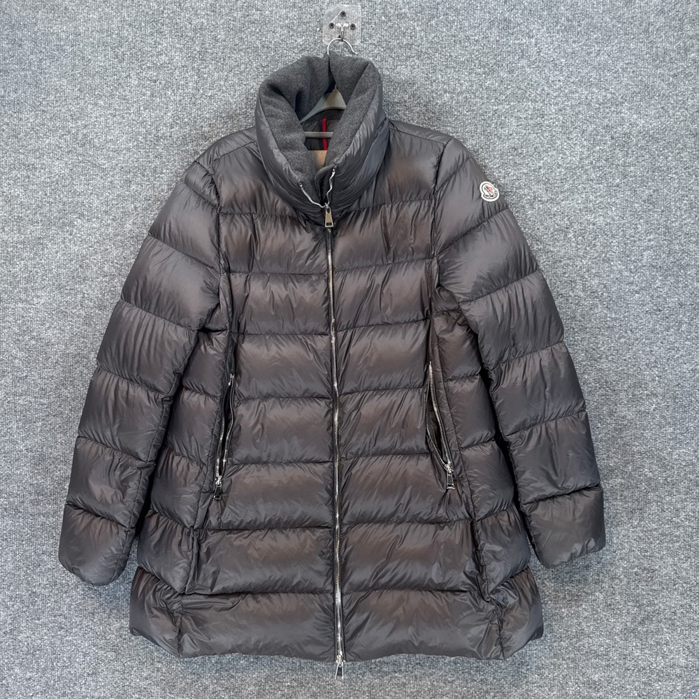 Moncler Torcyn Puffer Jacket Womens 3 Gray Wool Trim Lightweight Down Coat